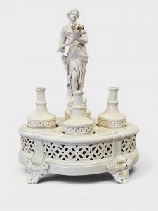 White glazed ceramic oil holder with female figure – First half of the 19th century